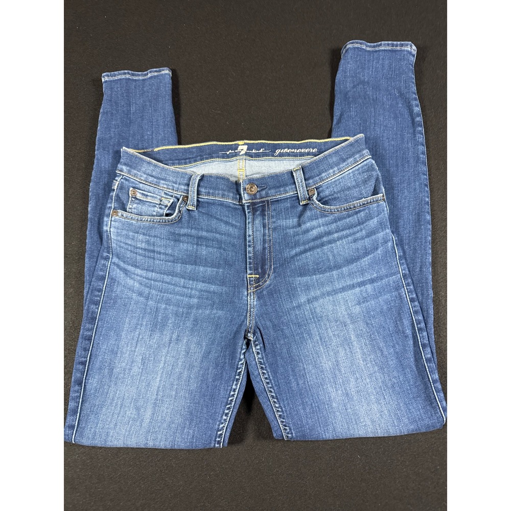 7 For All Mankind Gwenevere Skinny Jeans Blue Denim Womens 29 Squiggle Pocket